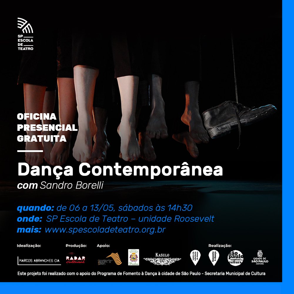 Cartaz de divulgação de oficina com pessoas dançando