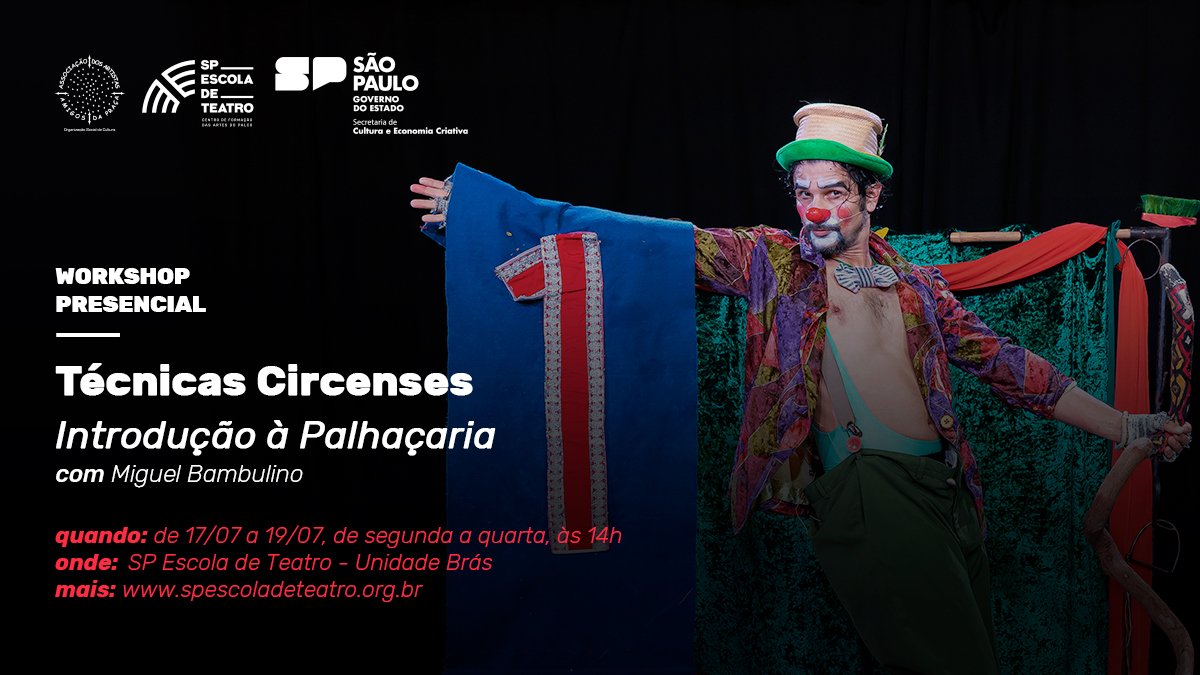 Cartaz de divulgação do workshop "Técnicas Circenses", com Miguel Bambulino