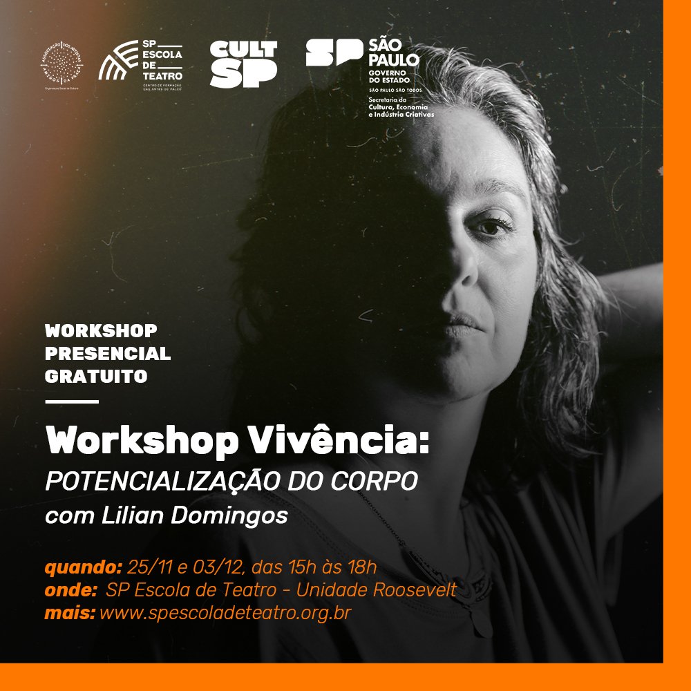 Cartaz de divulgação do Workshop presencial e gratuito Potencialização do Corpo.