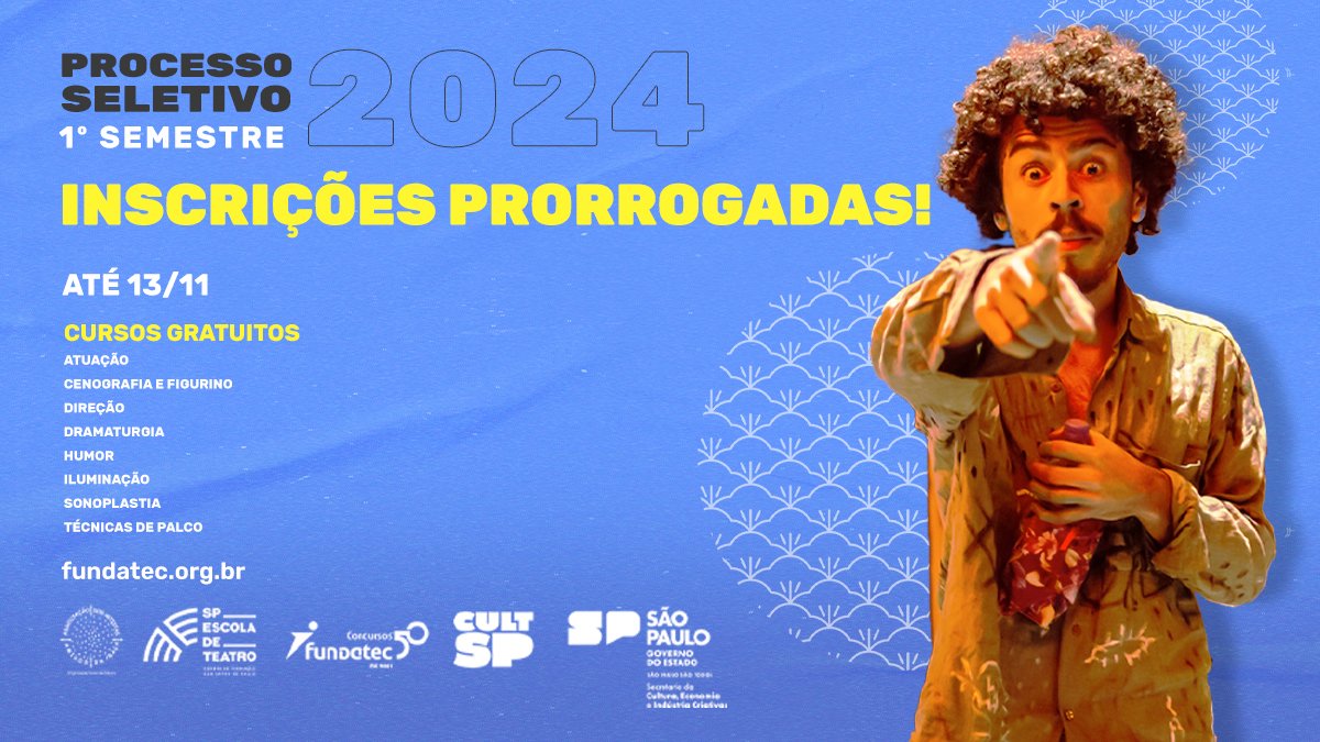 Processo Seletivo 2024/1º semestre: inscrições prorrogadas até 13 de novembro. 