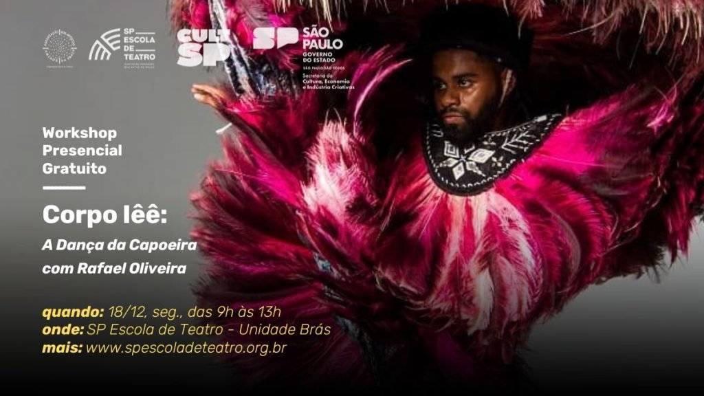 Cartaz do curso "Corpo Iêê: A dança da capoeira": na SP Escola de Teatro. |