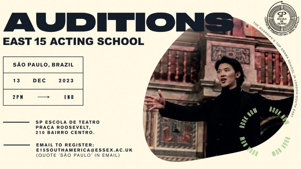Audições da East15, faculdade inglesa de teatro, acontecem na SP Escola de Teatro em 13/12. 