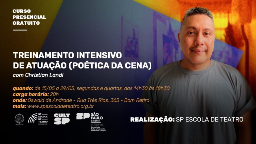 Oficina gratuita e presencial | TREINAMENTO INTENSIVO DE ATUAÇÃO (POÉTICA DA CENA)