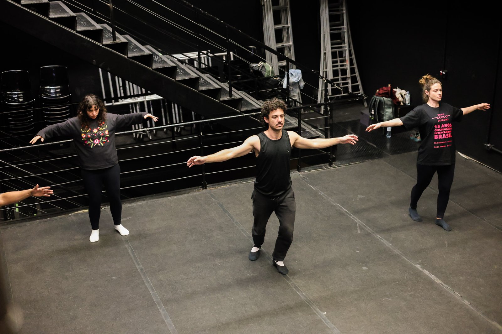 Grupo Cerco em Workshop de Corpo e Palhaçaria com Roberta Calza, na Unidade Roosevelt da SP Escola de Teatro (13/08/2025). | Foto: Clara Silva.